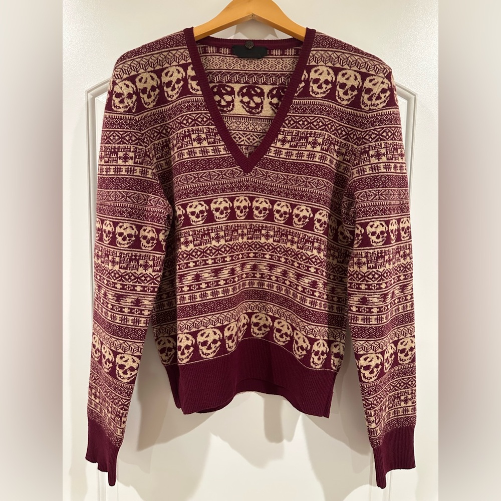Vintage Alexander McQueen AW06 Skull Knit Vneck Sweater and Silk Ascot